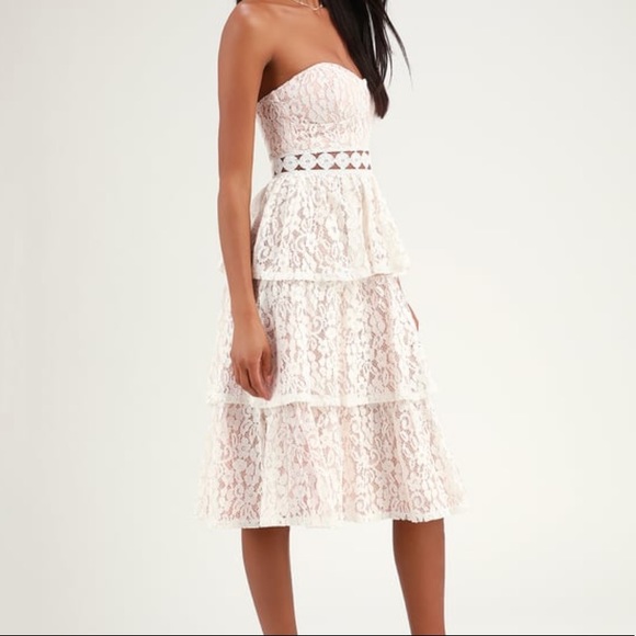 Stunning White Lace Strapless Midi Dress from Lulus - Size XS - Picture 3 of 6